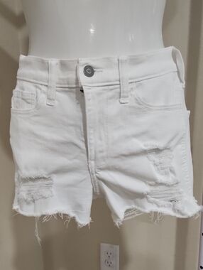 Hollister White Distressed High-Rise Denim Shorts
